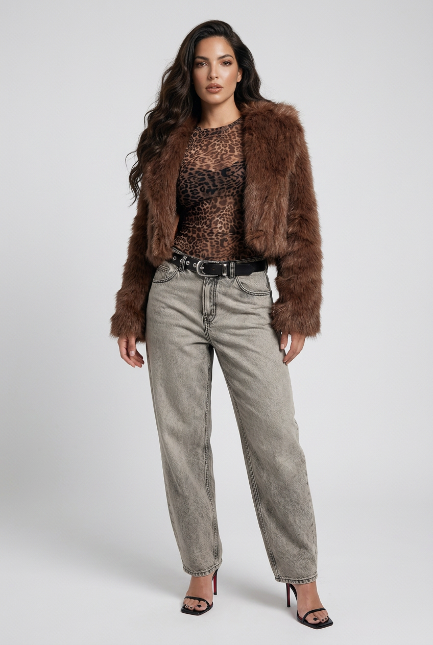 Sheer Leopard Print Long Sleeve Blouse