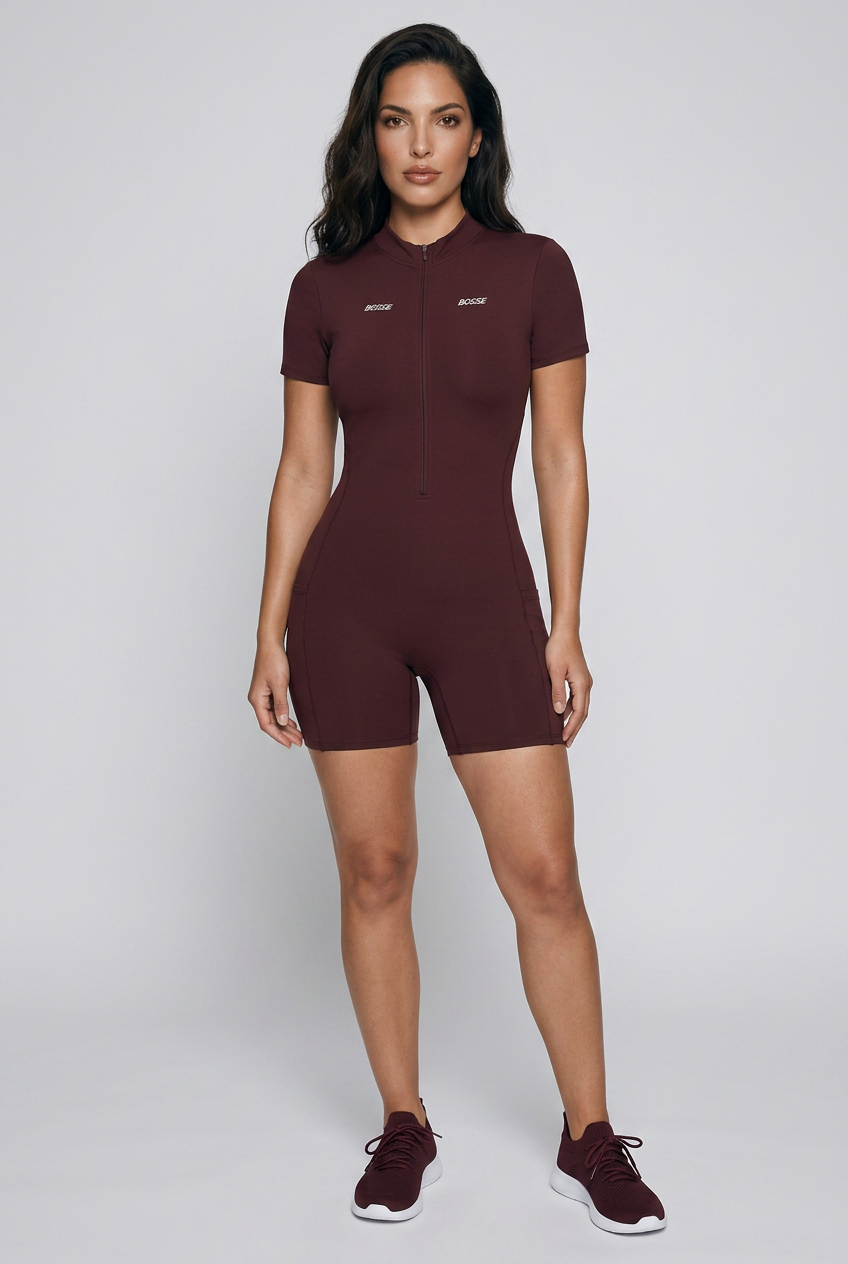 Bosse Signature Quarter-Zip Short Sleeve Romper