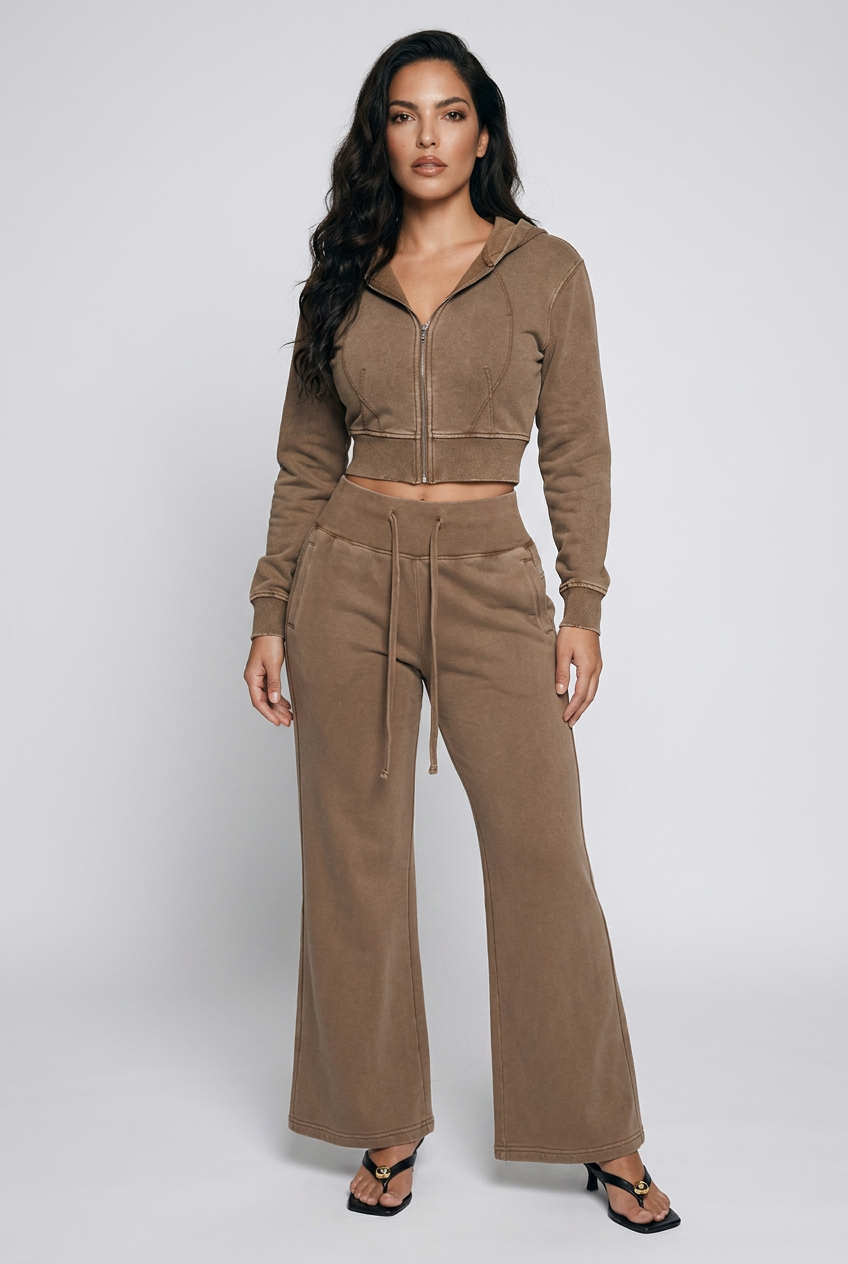 Vintage Washed Flared Fleece Pants