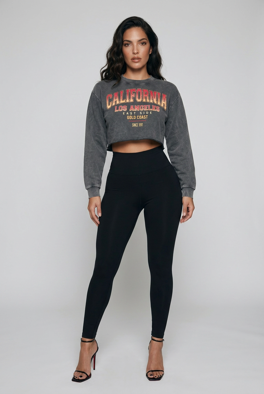 Snow Washed Raw Edge Cropped Sweatshirt