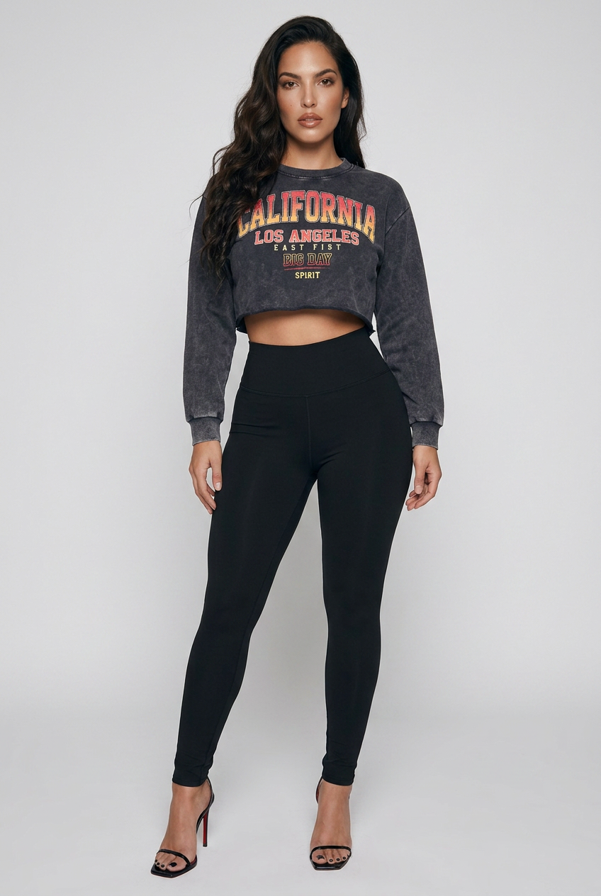 Snow Washed Raw Edge Cropped Sweatshirt