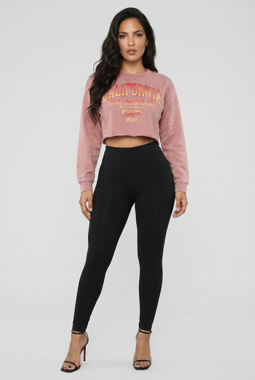 Snow Washed Raw Edge Cropped Sweatshirt