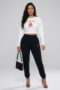 Bosse Thank You Enjoy White Long-sleeve Crop Top