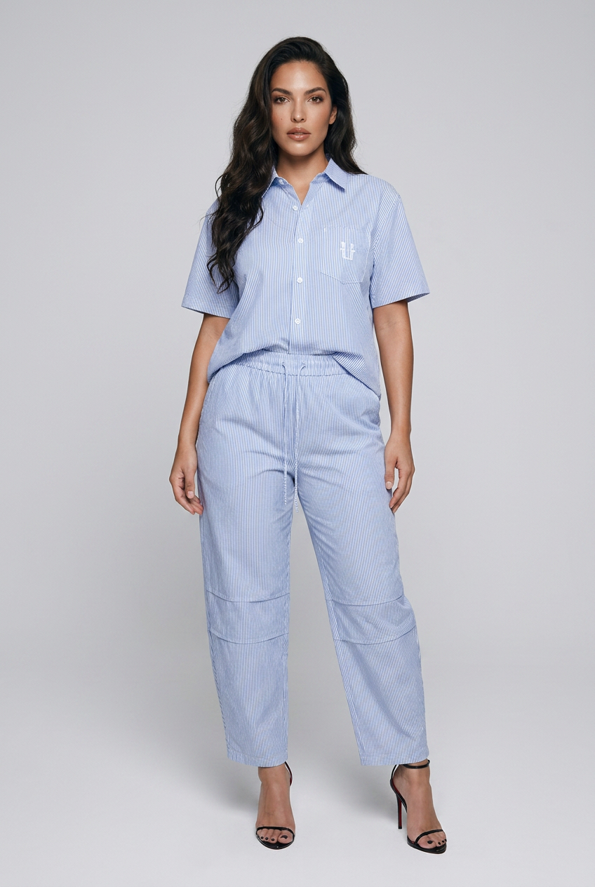 Bosse Vertical Stripe Drawstring Barrel Pants