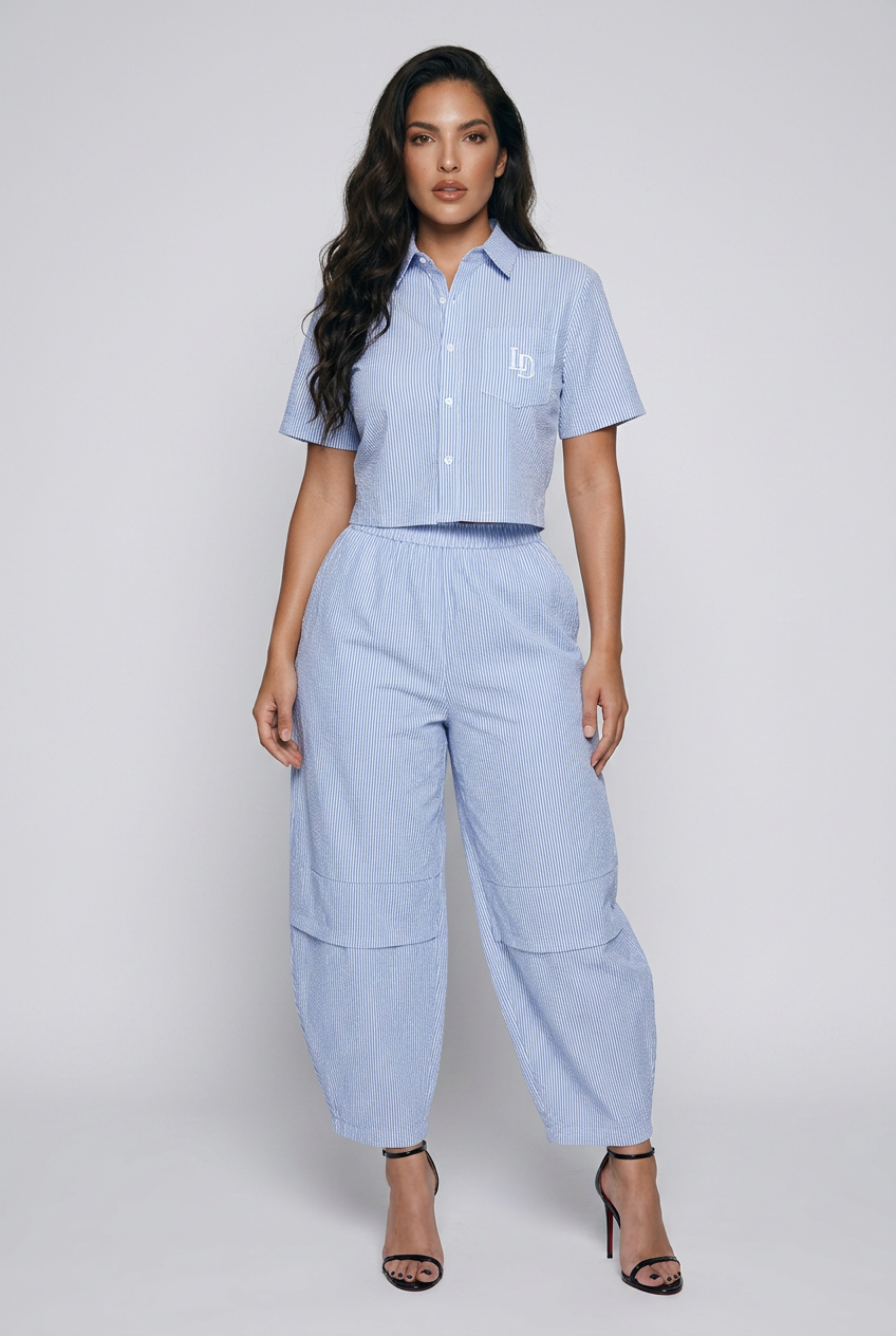 Bosse Vertical Stripe Drawstring Barrel Pants