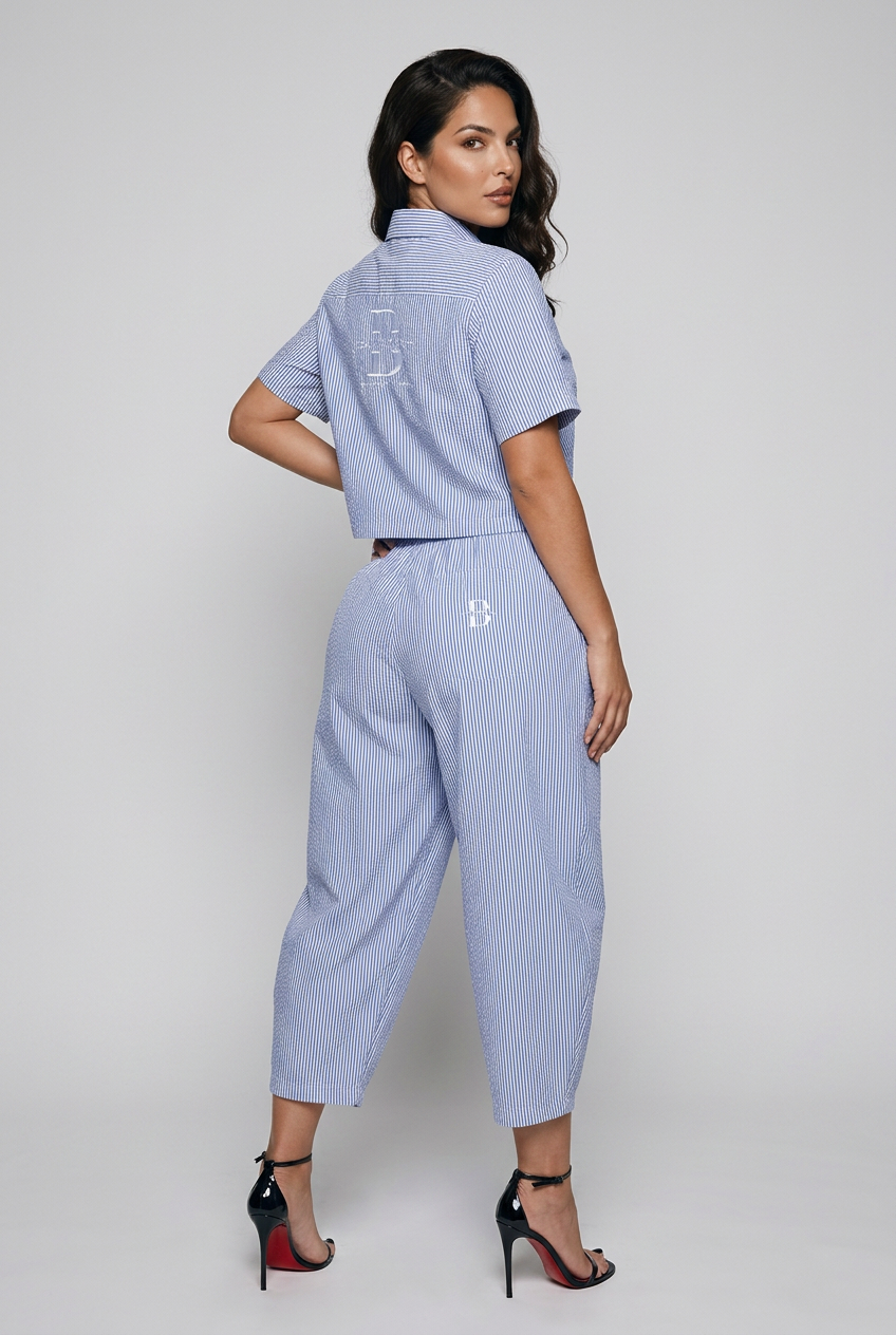 Bosse Vertical Stripe Drawstring Barrel Pants