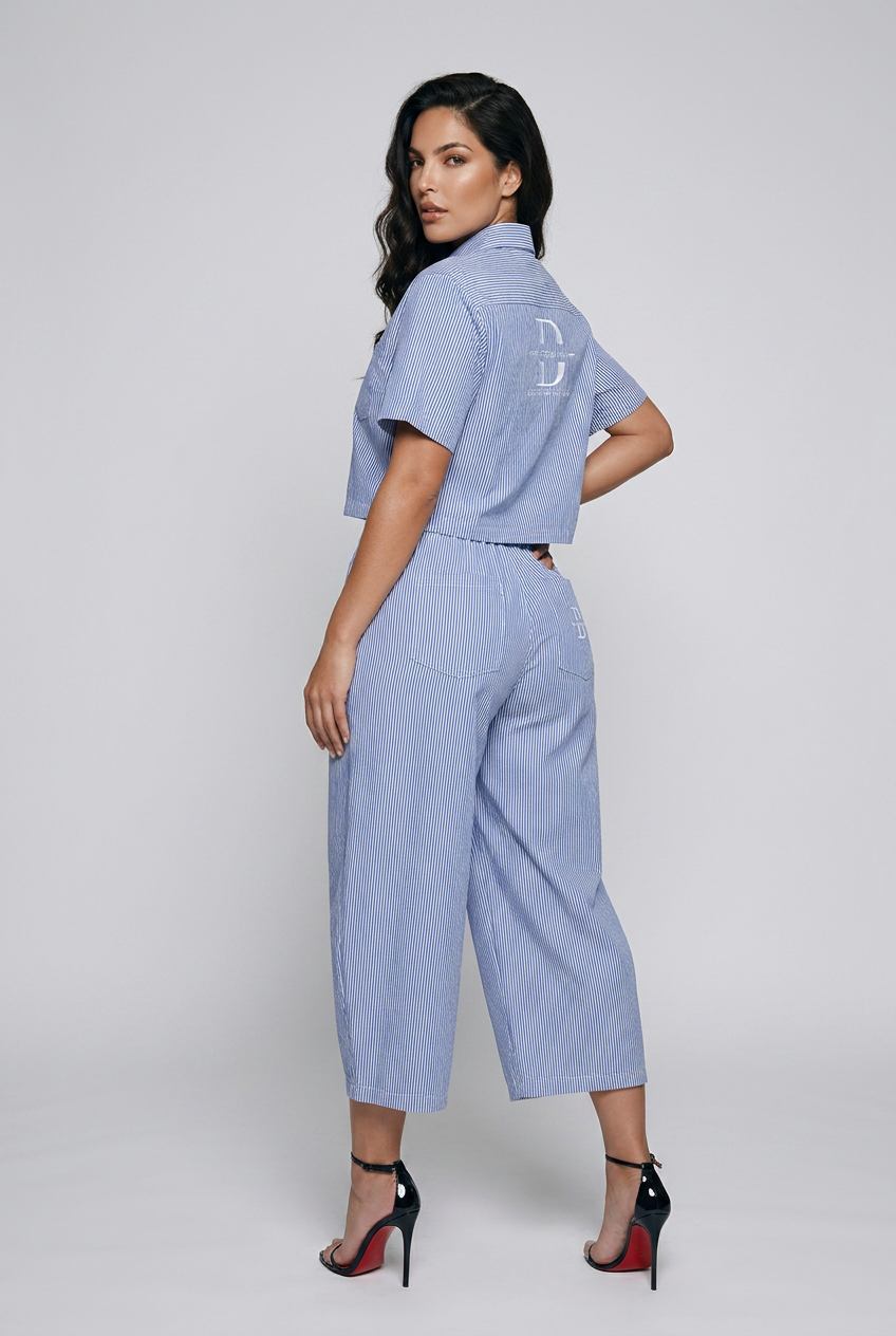 Bosse Vertical Stripe Drawstring Barrel Pants