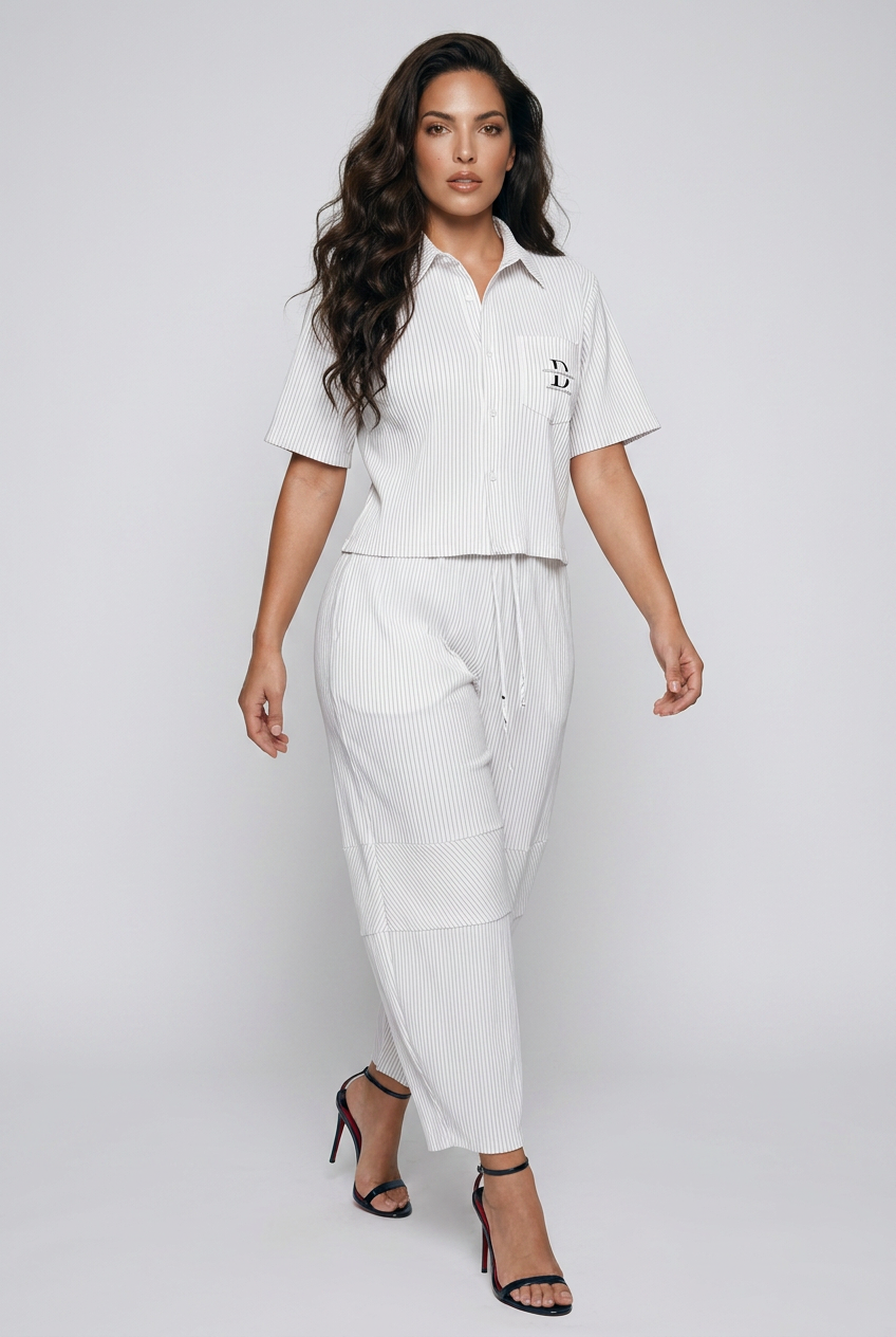 Bosse Vertical Stripe Drawstring Barrel Pants