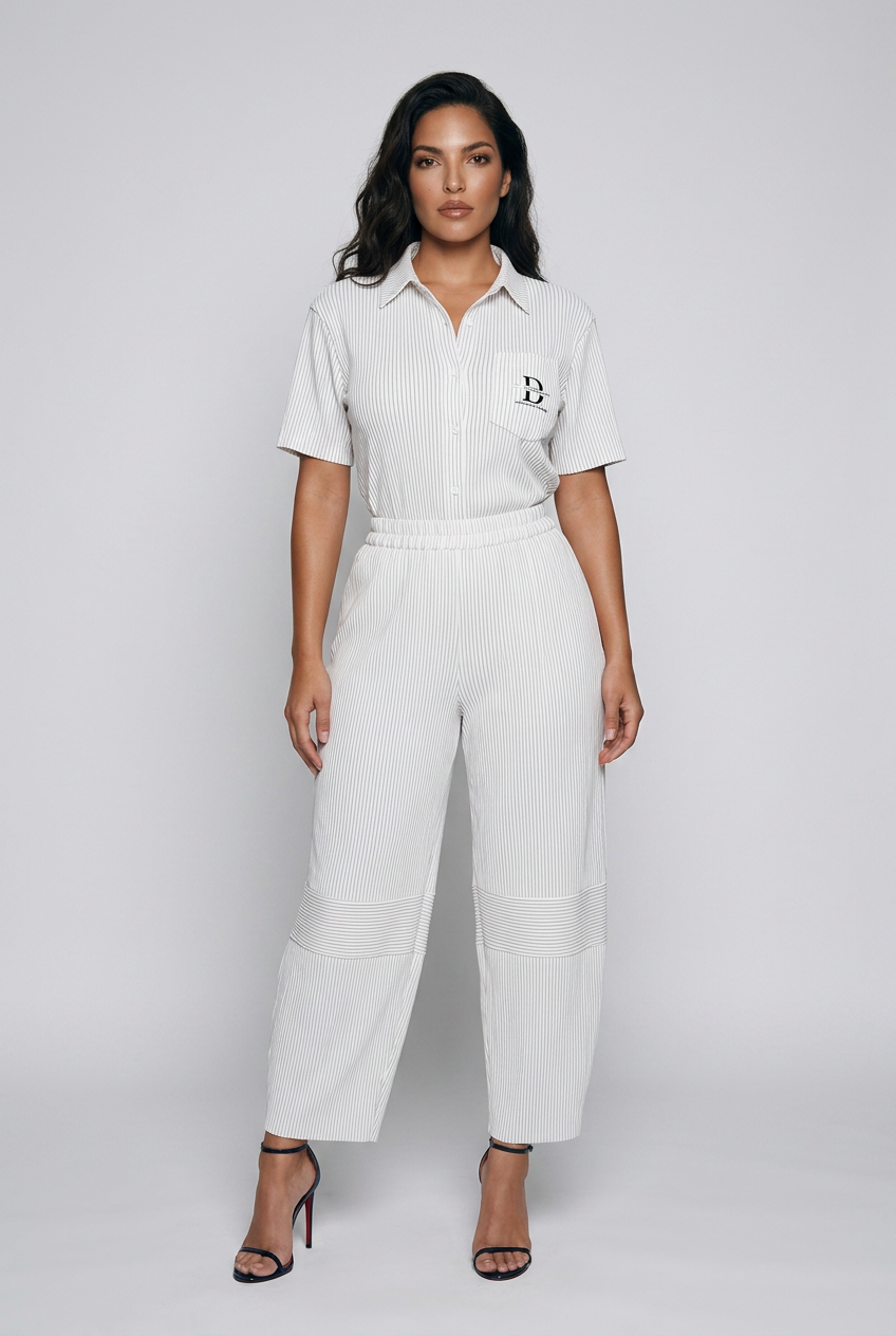 Bosse Vertical Stripe Drawstring Barrel Pants
