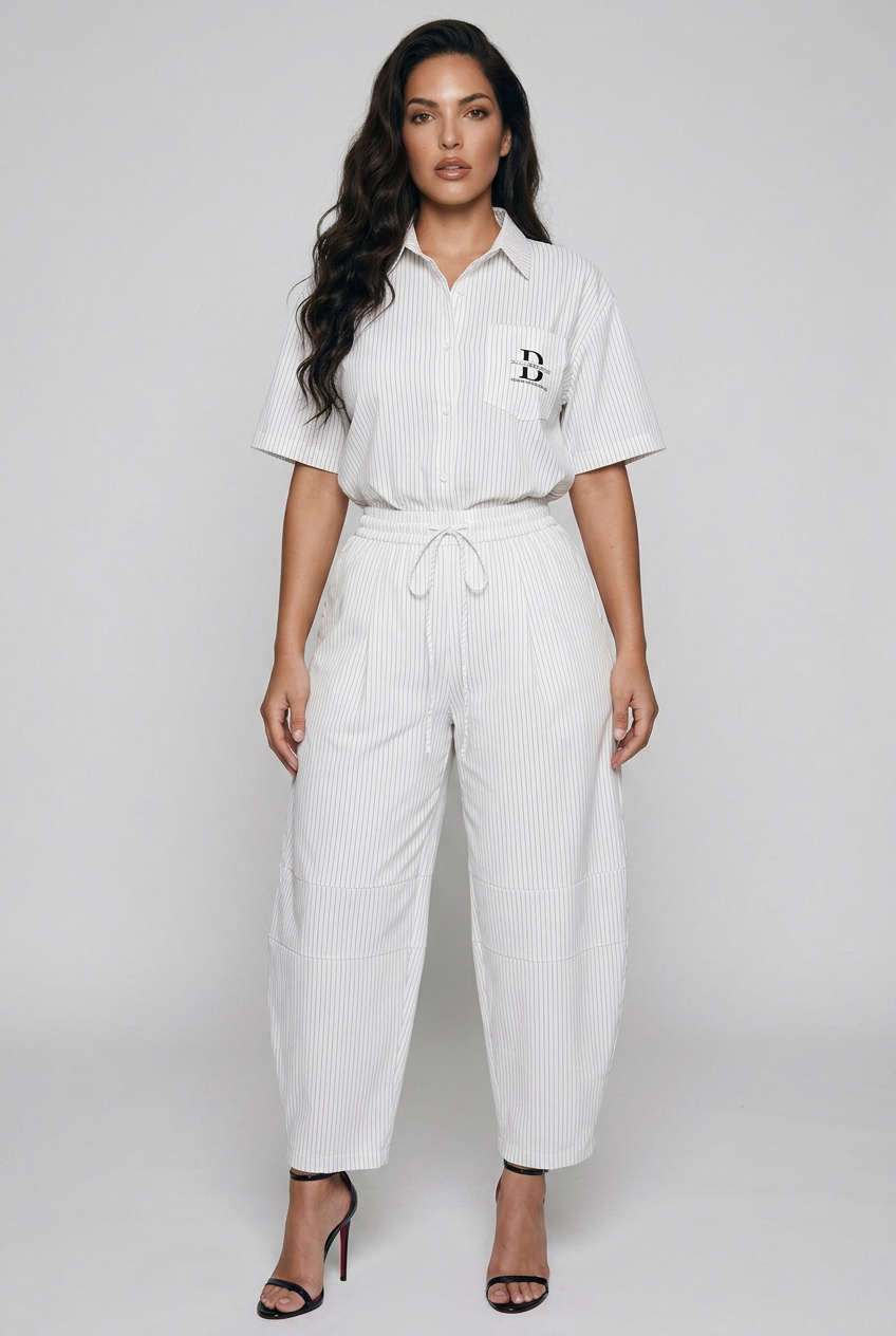Bosse Vertical Stripe Drawstring Barrel Pants