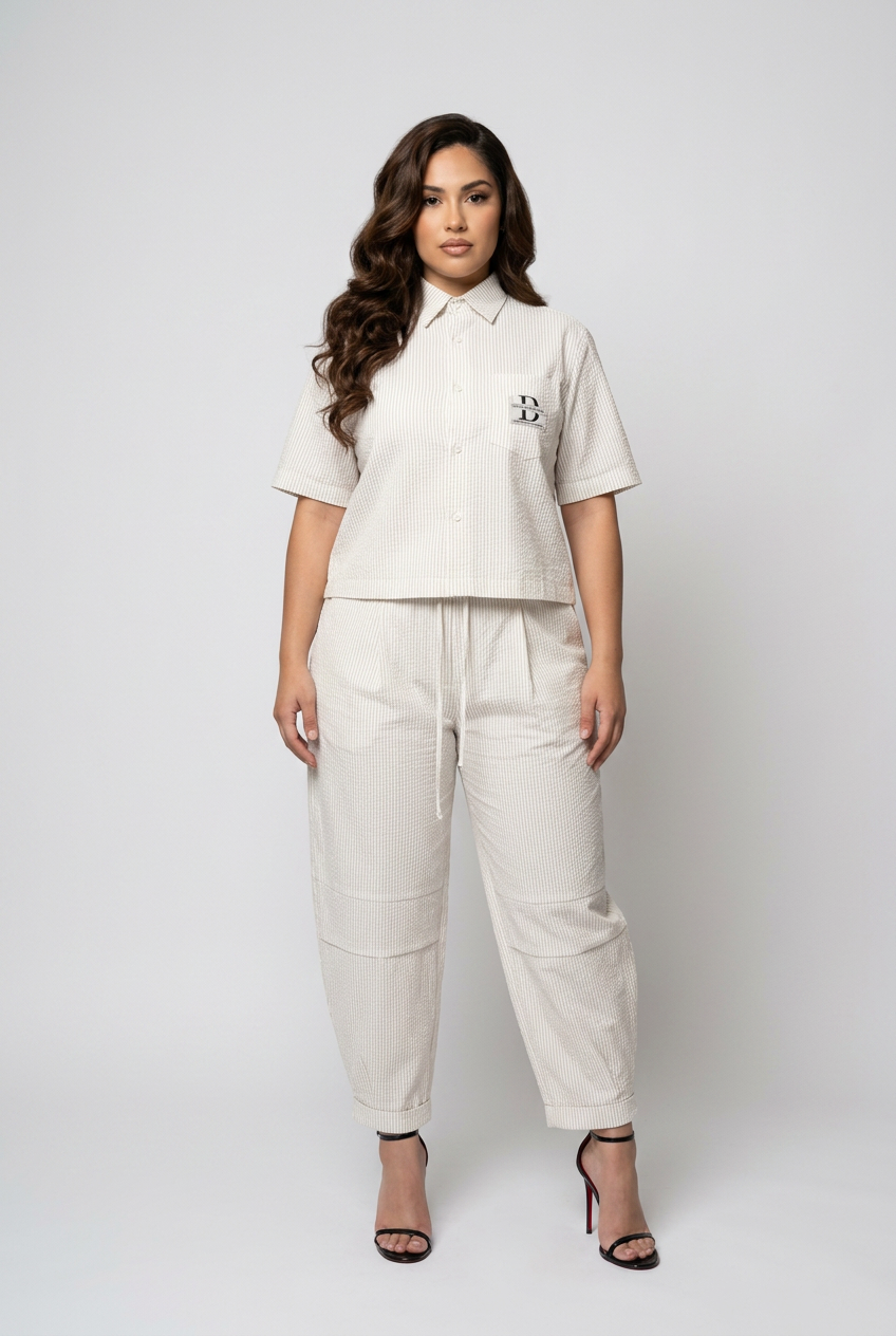 Bosse Vertical Stripe Drawstring Barrel Pants