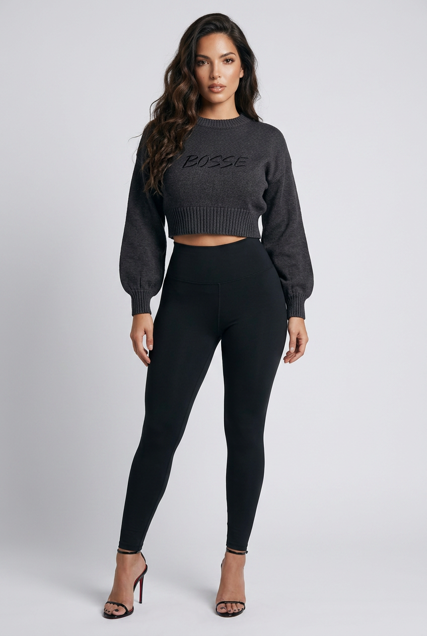 Mineral Wash Balloon Sleeve Cropped Sweater