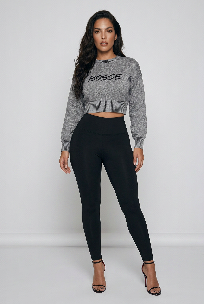 Mineral Wash Balloon Sleeve Cropped Sweater