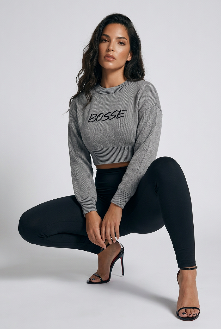 Mineral Wash Balloon Sleeve Cropped Sweater