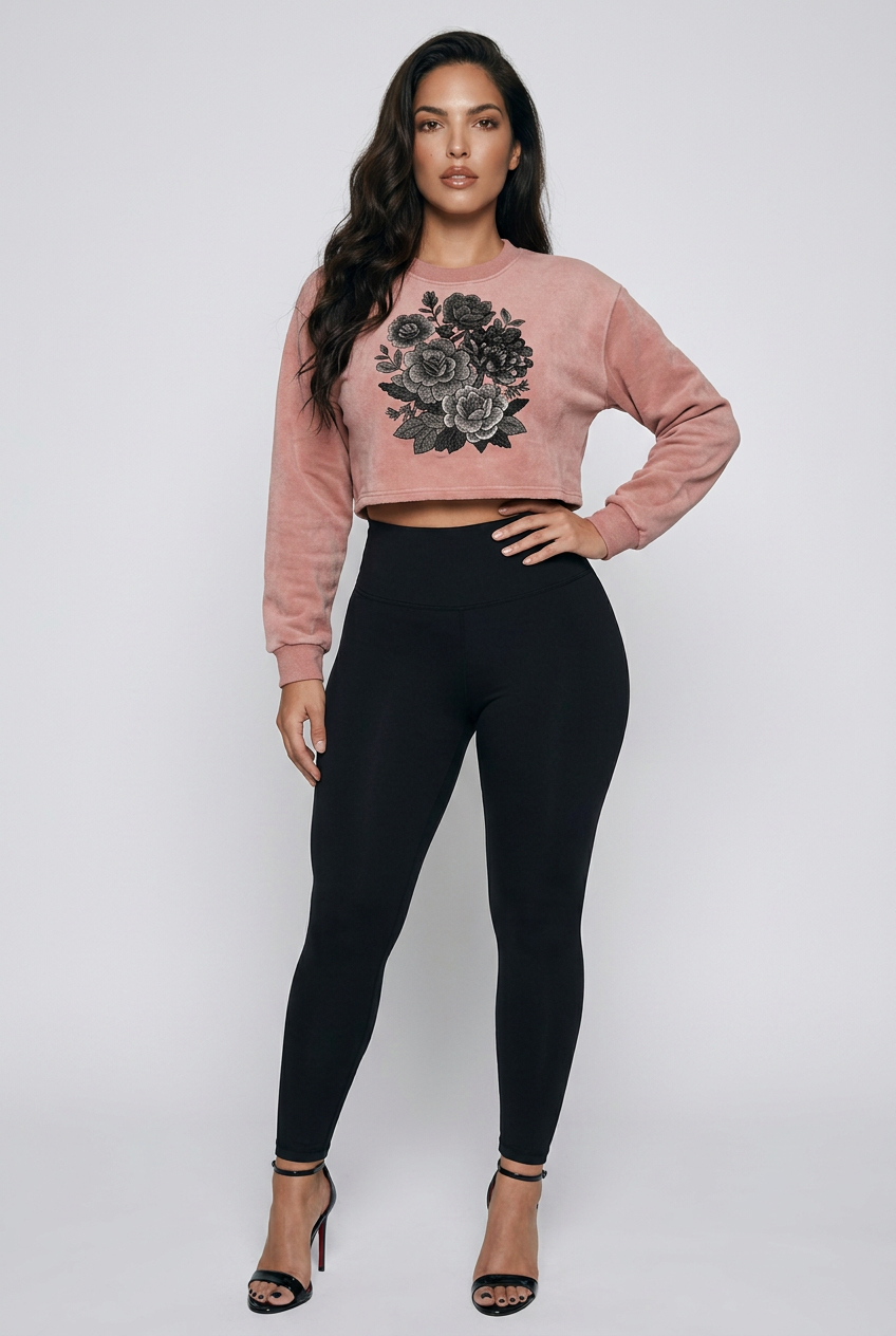 Bosse Rose Snow Washed Raw Edge Cropped Sweatshirt