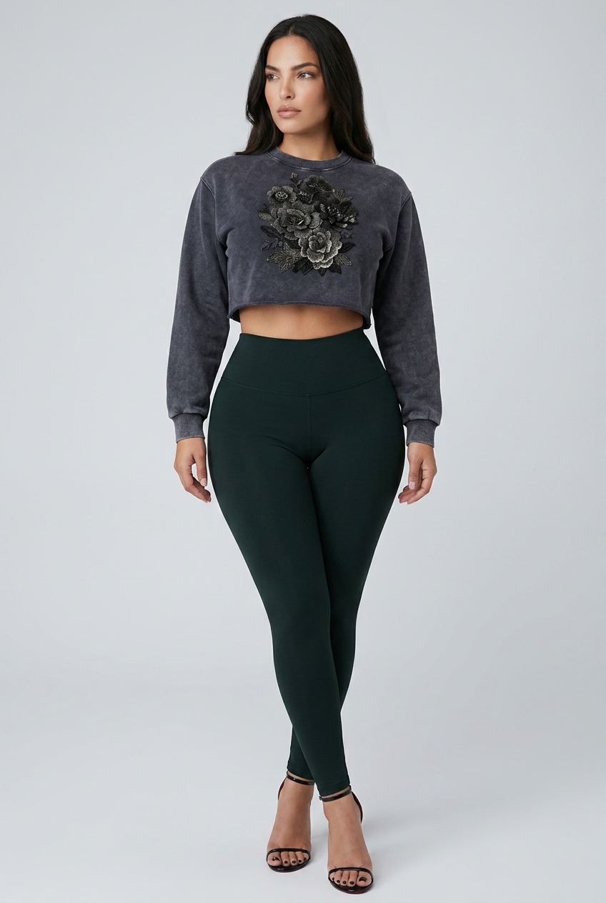 Bosse Rose Snow Washed Raw Edge Cropped Sweatshirt
