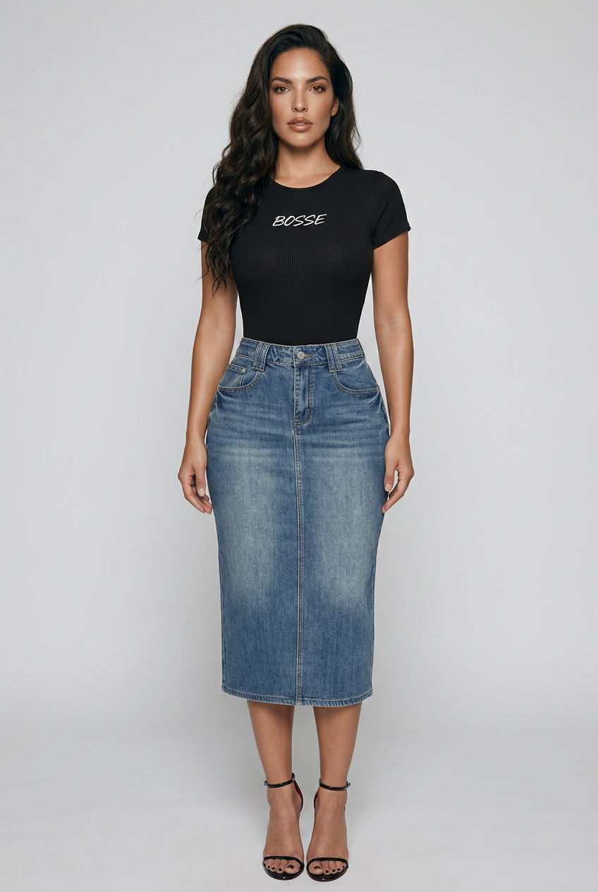 Bosse Signature Vintage Wash Denim Skirt