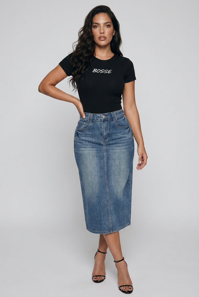 Bosse Signature Vintage Wash Denim Skirt