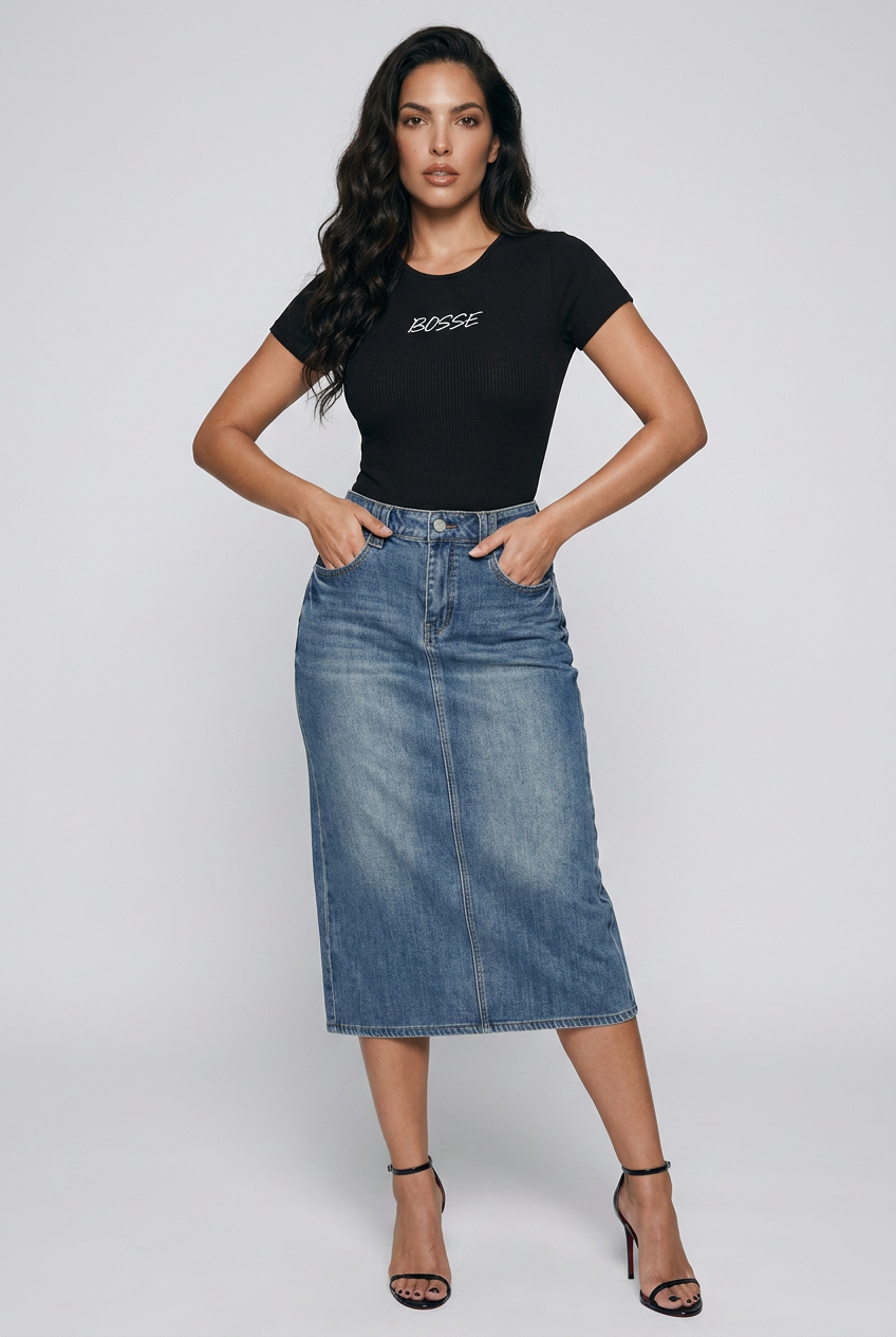 Bosse Signature Vintage Wash Denim Skirt