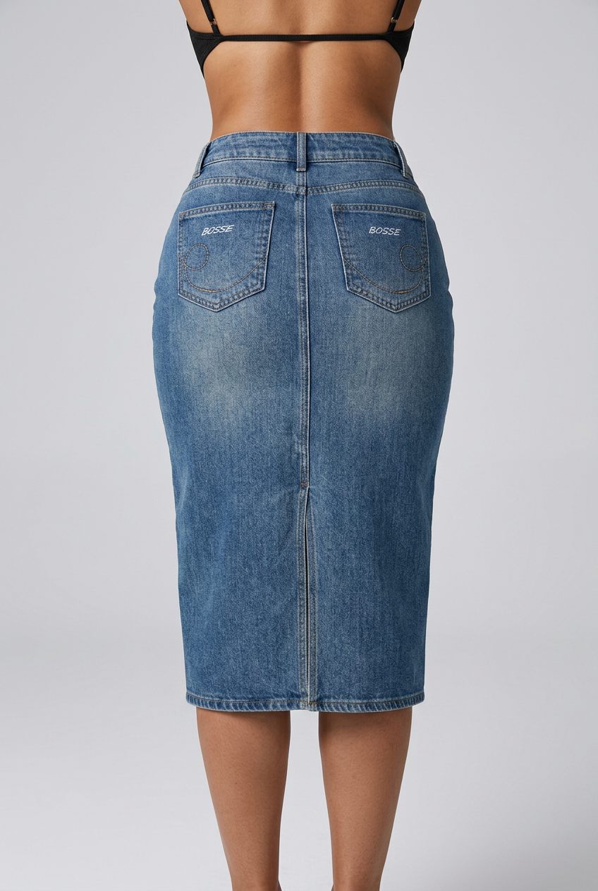 Bosse Signature Vintage Wash Denim Skirt