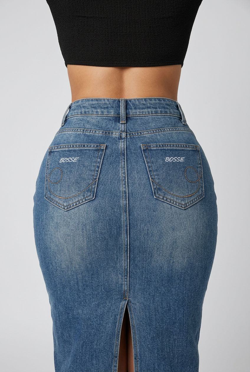 Bosse Signature Vintage Wash Denim Skirt