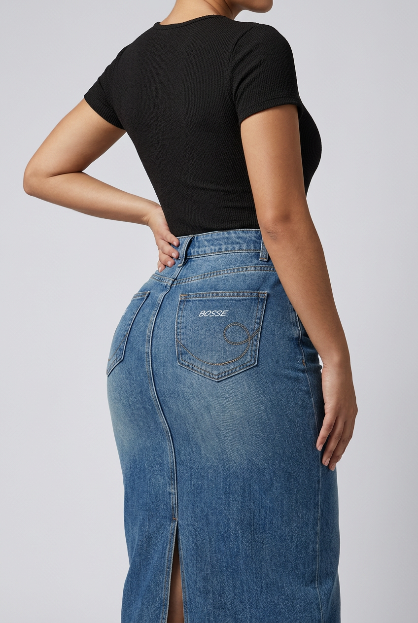 Bosse Signature Vintage Wash Denim Skirt