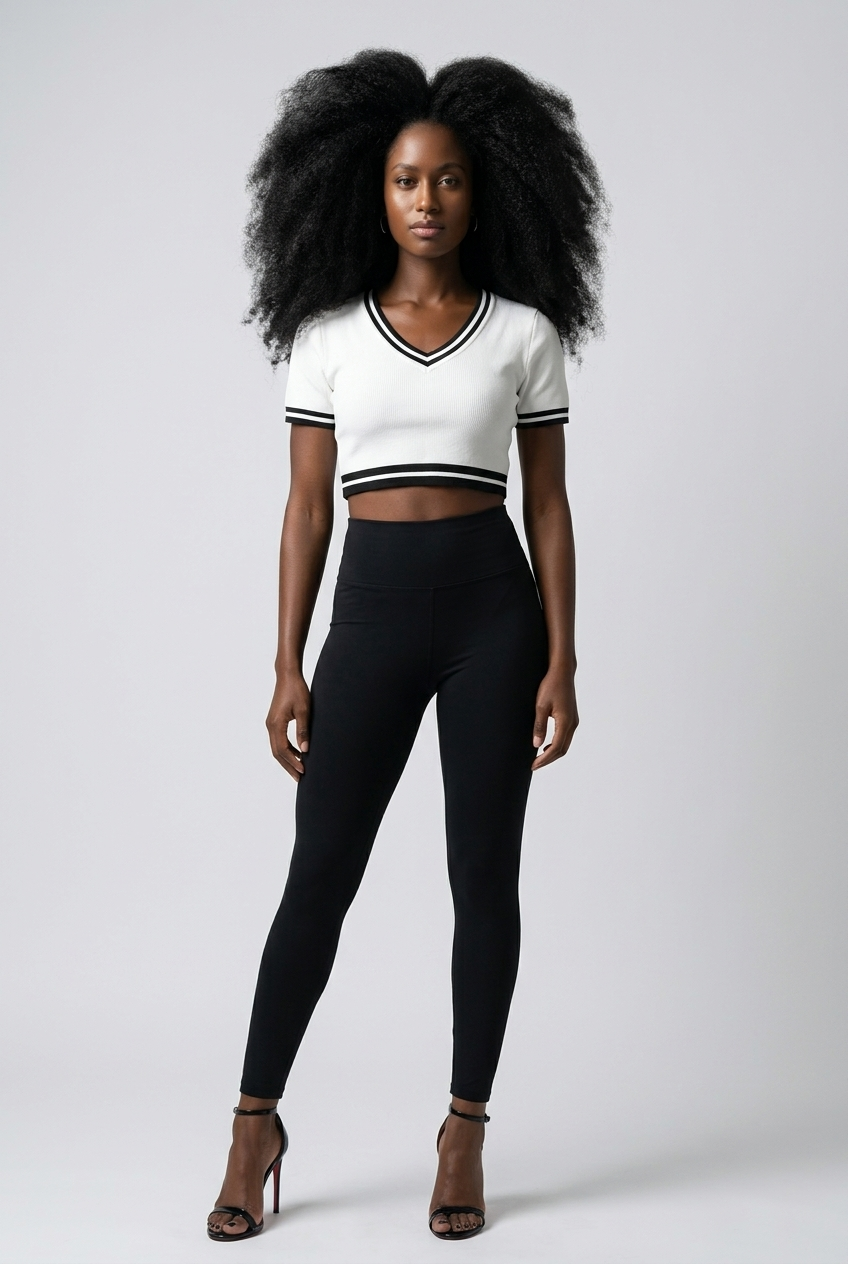 Bosse Color Block V-Neck Crop T-Shirt (White)