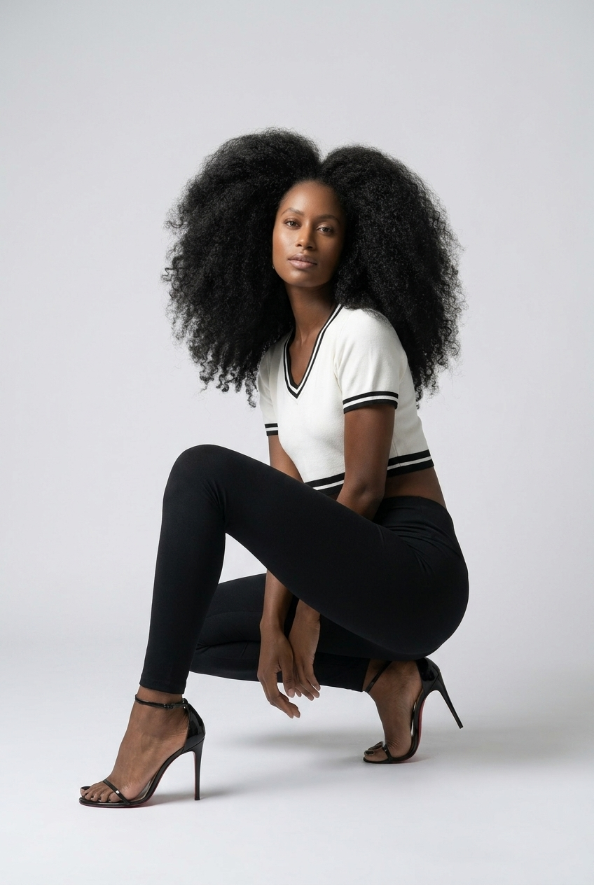Bosse Color Block V-Neck Crop T-Shirt (White)