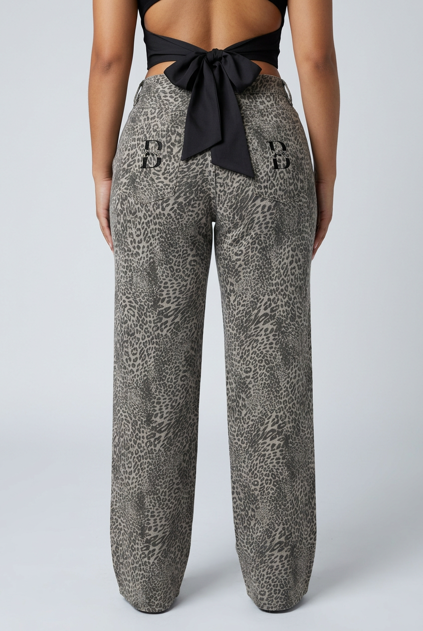 Bosse Signature Vintage Wash Leopard Wide Leg Jeans