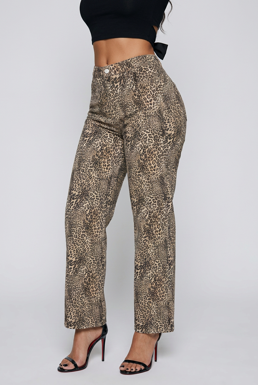Bosse Signature Vintage Wash Leopard Wide Leg Jeans