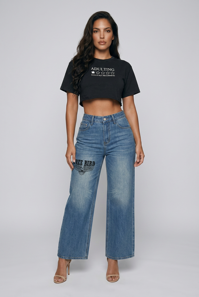 Free Bird Women’s Vintage Wash Wide Leg Jeans