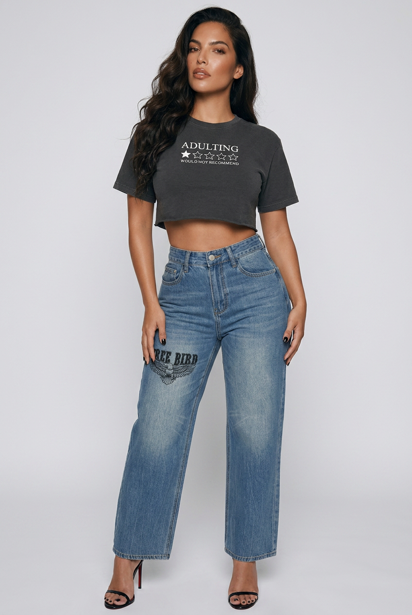Bosse Adulting Snow Washed Raw Edge Crop Top