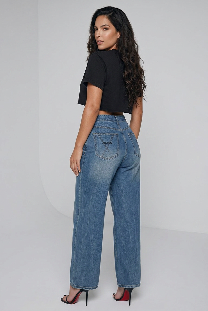 Free Bird Women’s Vintage Wash Wide Leg Jeans