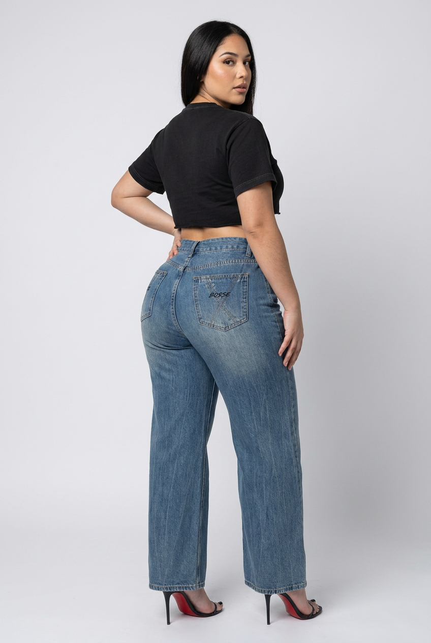 Free Bird Women’s Vintage Wash Wide Leg Jeans