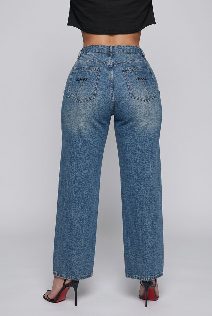 Free Bird Women’s Vintage Wash Wide Leg Jeans