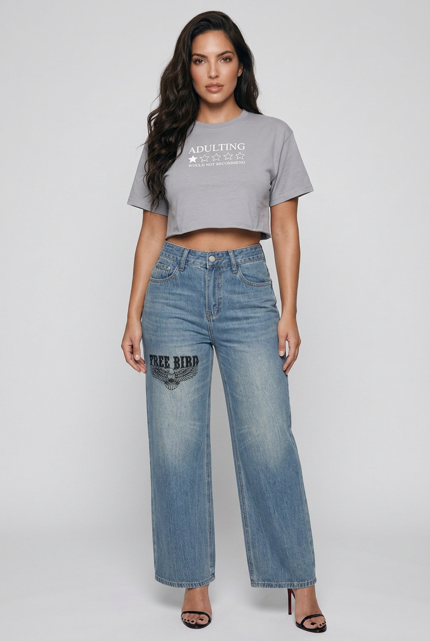 Bosse Adulting Snow Washed Raw Edge Crop Top