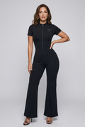 Bosse Signature Rose Tight Flared Leg Quarter-Zip Jumpsuit