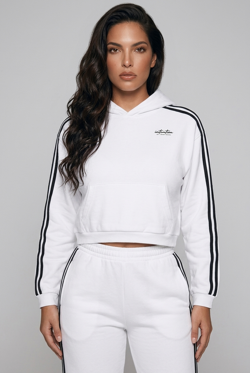 Bosse Contrast Side Stripe Cropped Hoodie (White)