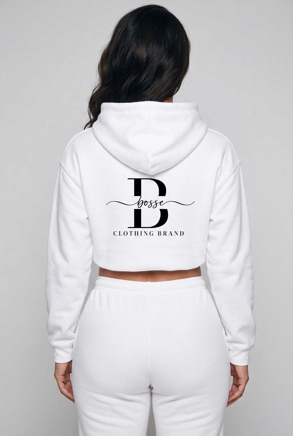 Bosse Contrast Side Stripe Cropped Hoodie (White)