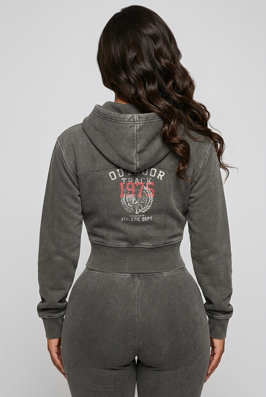 Vintage Washed Cropped Fleece Hoodie