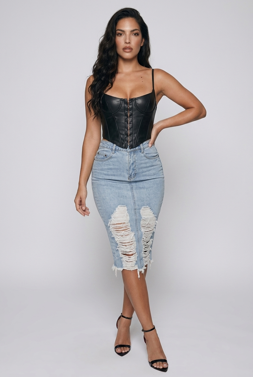 Diana Distressed Slit Denim Skirt