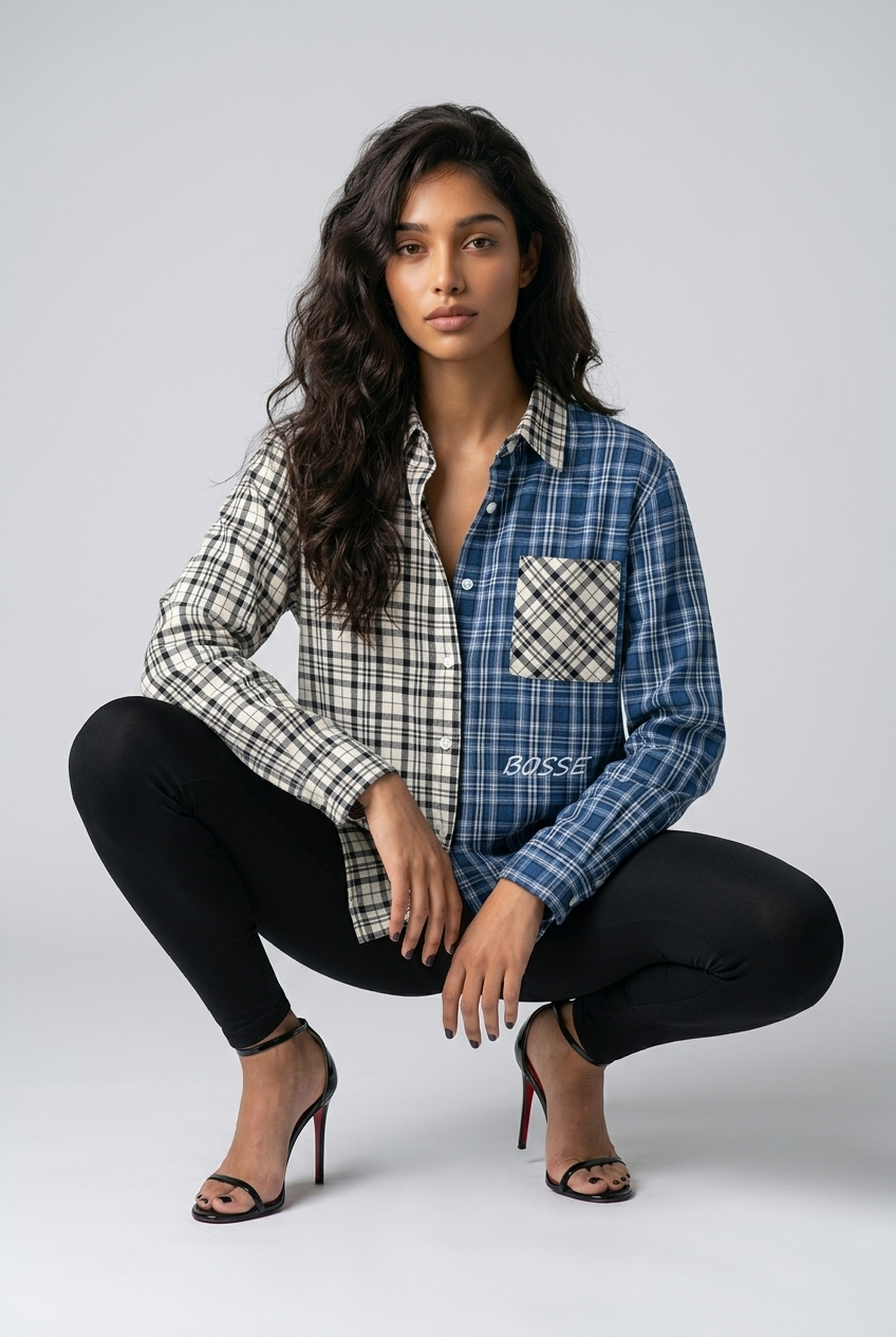 Bosse Signature Unisex Oversized Plaid Color Block Shirt