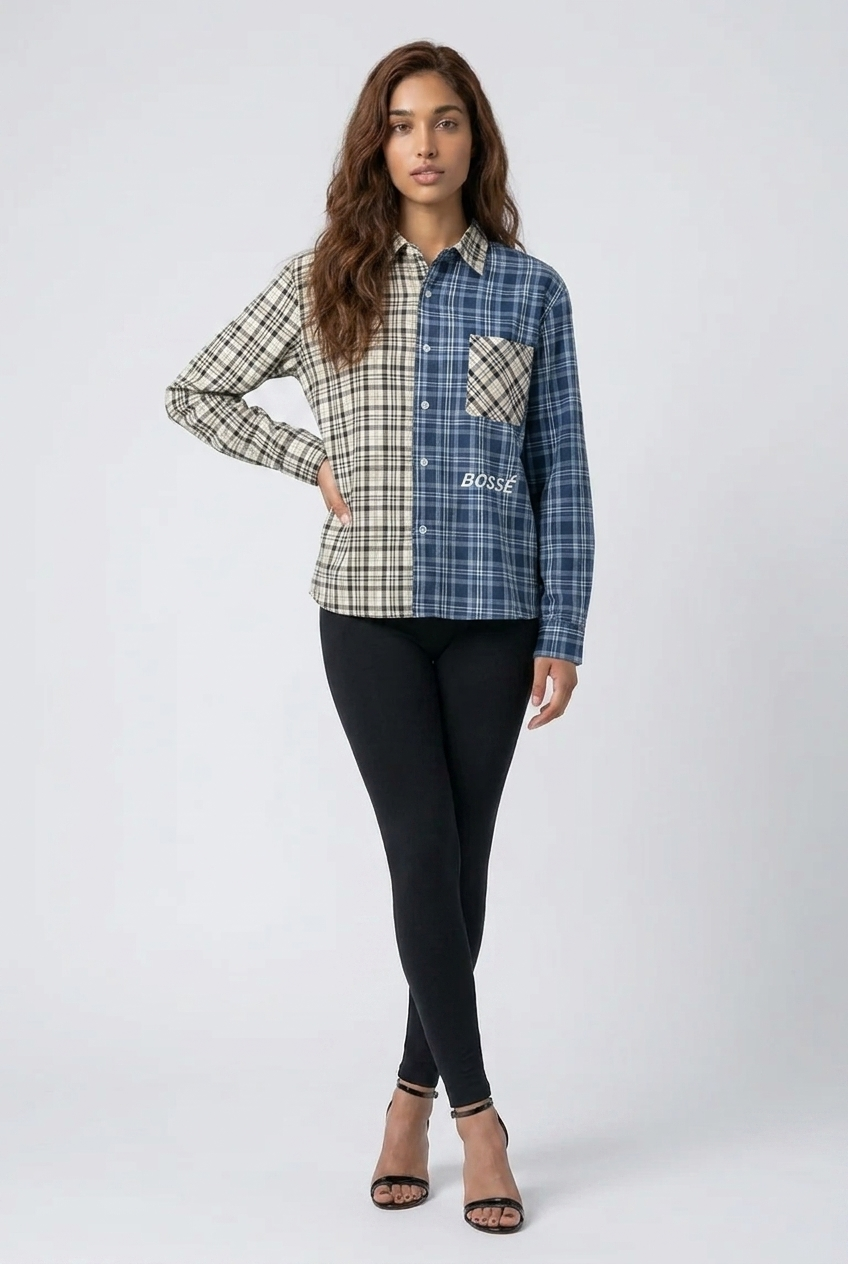 Bosse Signature Unisex Oversized Plaid Color Block Shirt