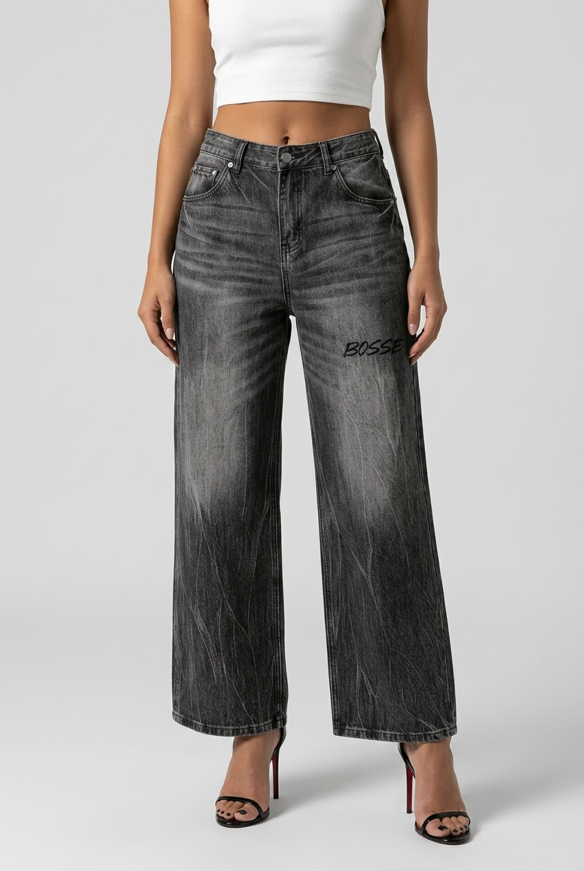 Bosse Unisex Vintage Wash Wide Leg Jeans