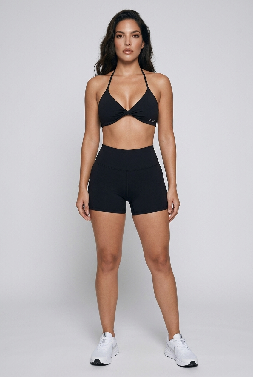 Bosse Signature Ruched Halter-Neck Sports Bra