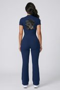 Bosse Signature Rose Tight Flared Leg Quarter-Zip Jumpsuit