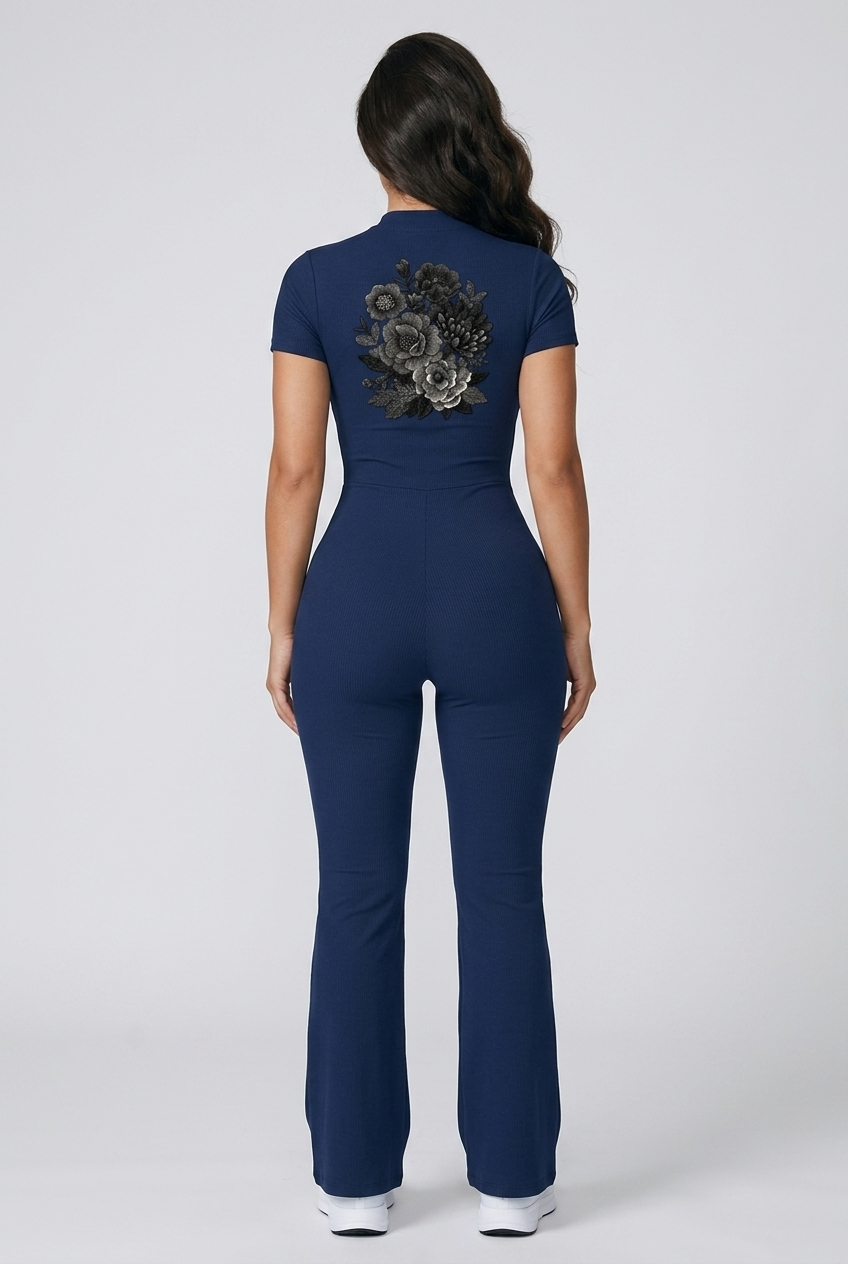 Bosse Signature Rose Tight Flared Leg Quarter-Zip Jumpsuit