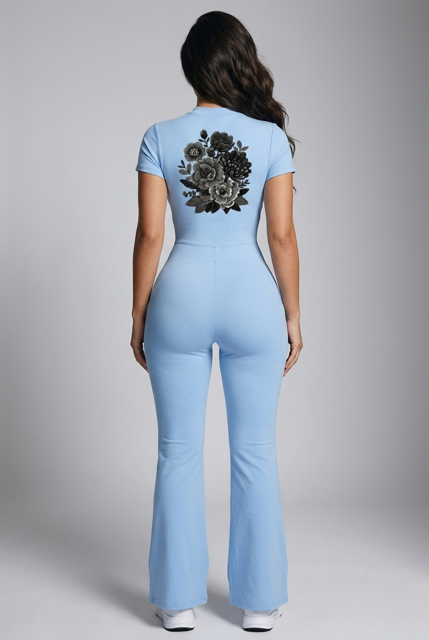 Bosse Signature Rose Tight Flared Leg Quarter-Zip Jumpsuit