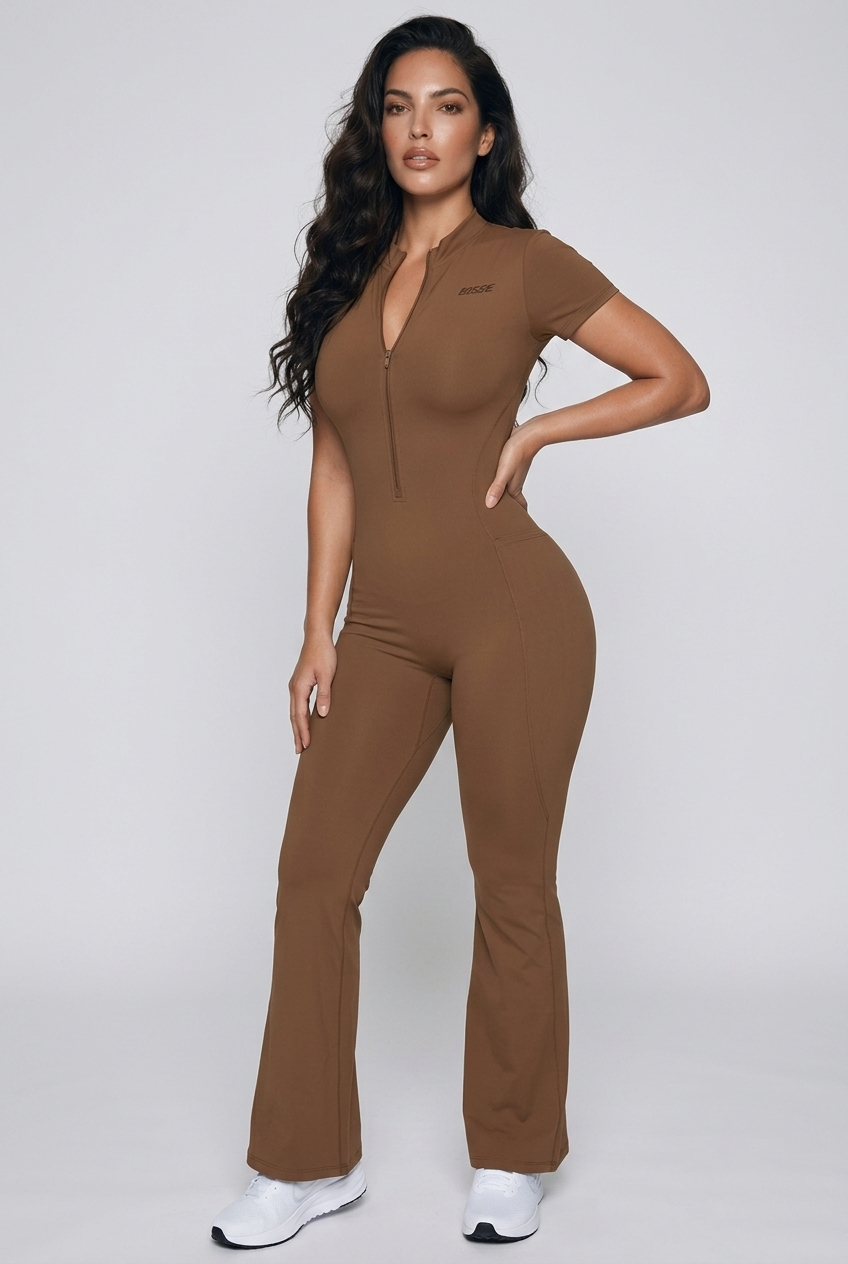 Bosse Signature Rose Tight Flared Leg Quarter-Zip Jumpsuit