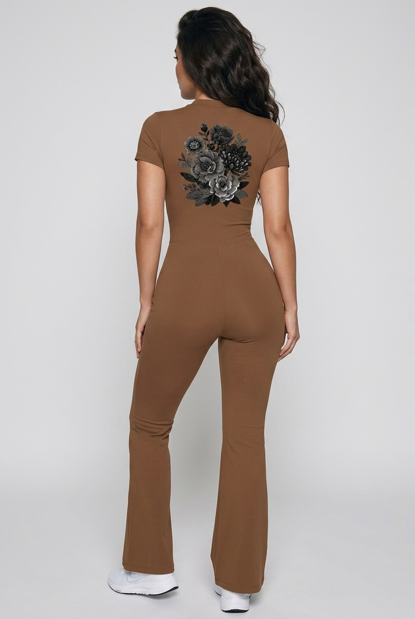 Bosse Signature Rose Tight Flared Leg Quarter-Zip Jumpsuit